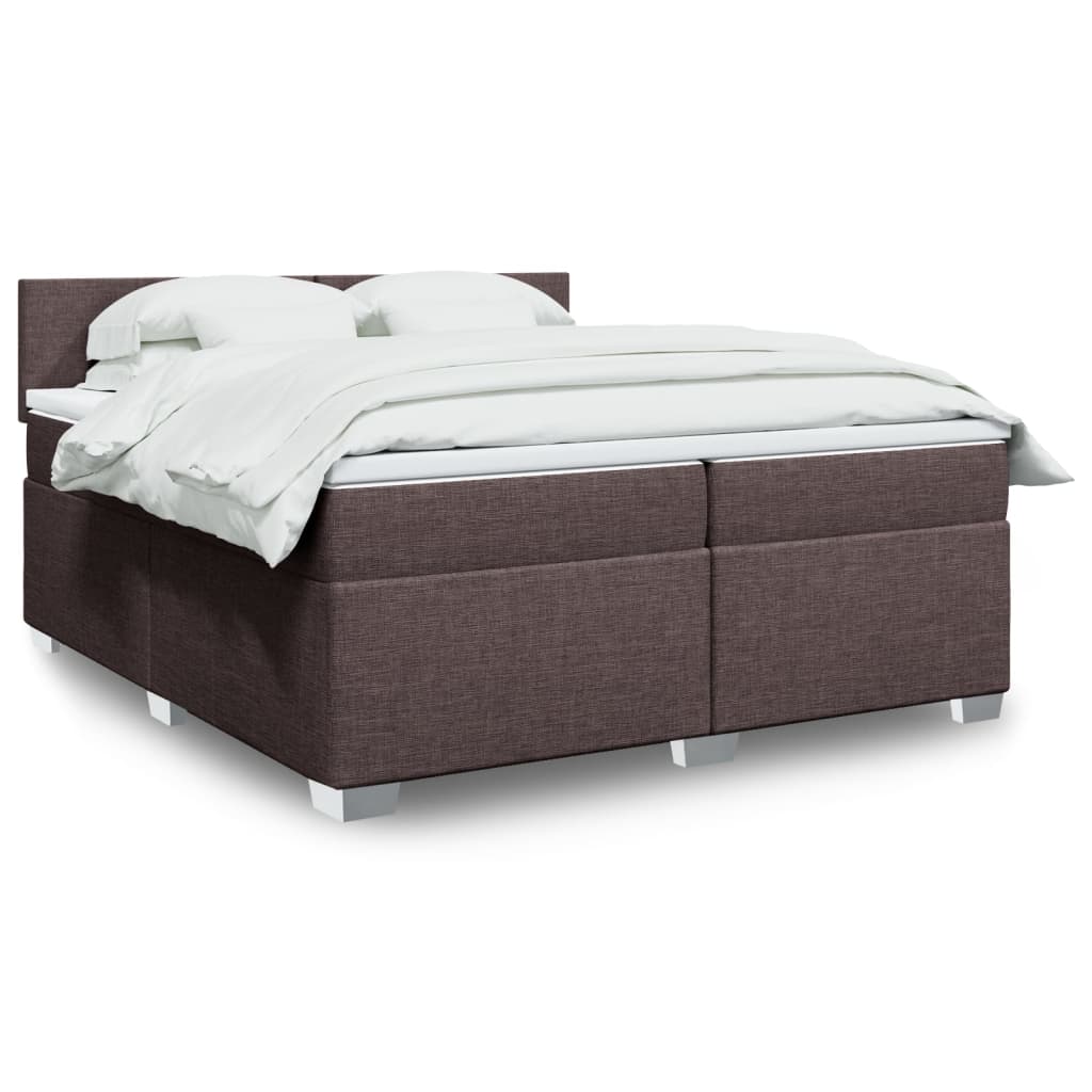 Box spring postelja z vzmetnico temno rjav 200×200 cm blago