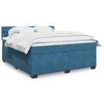 Box spring postelja z vzmetnico modra 180x200 cm žamet