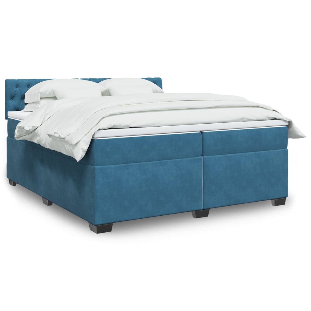 Box spring postelja z vzmetnico modra 200×200 cm žamet