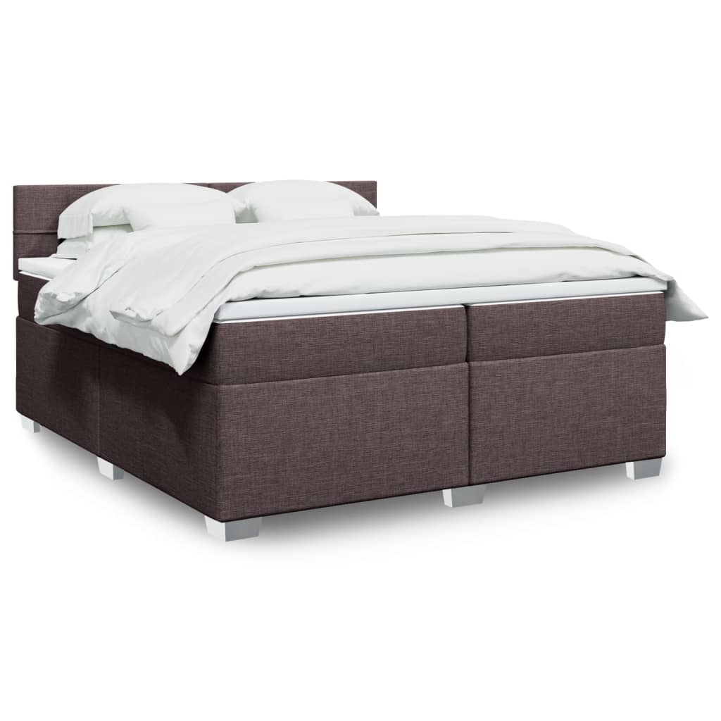 Box spring postelja z vzmetnico temno rjav 200×200 cm blago