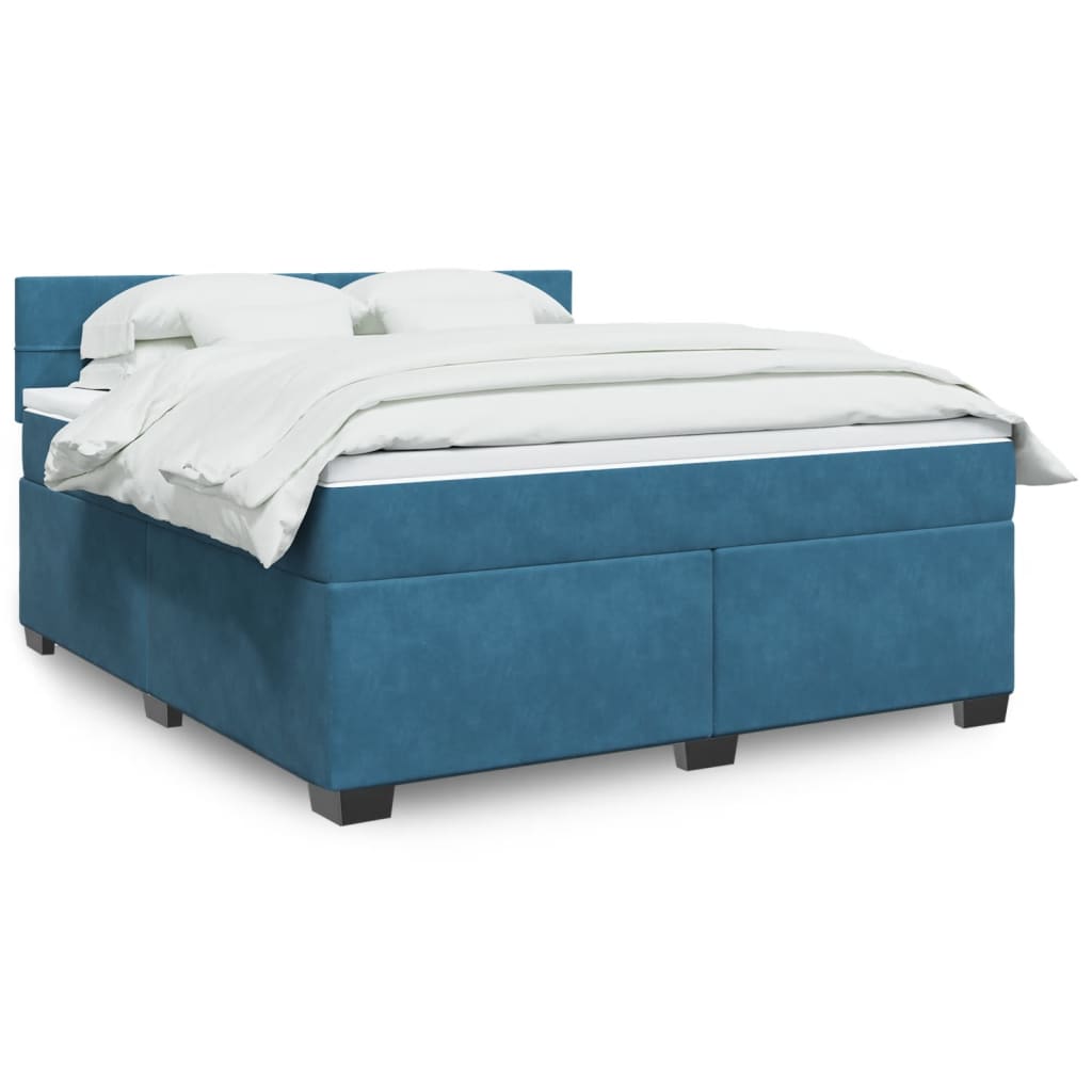 Box spring postelja z vzmetnico modra 180×200 cm žamet