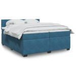 Box spring postelja z vzmetnico modra 200x200 cm žamet