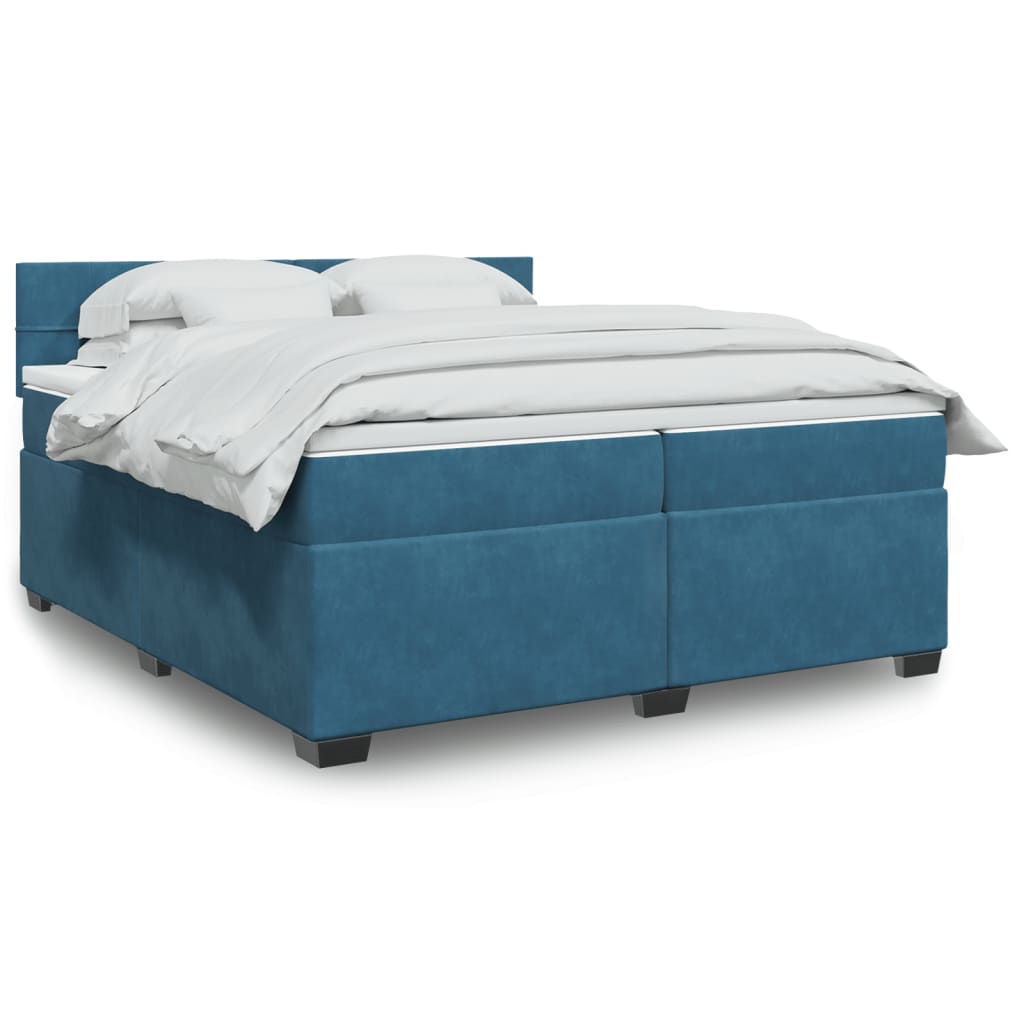 Box spring postelja z vzmetnico modra 200×200 cm žamet