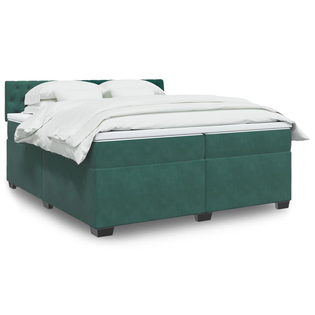 Box spring postelja z vzmetnico temno zelena 200×200 cm žamet
