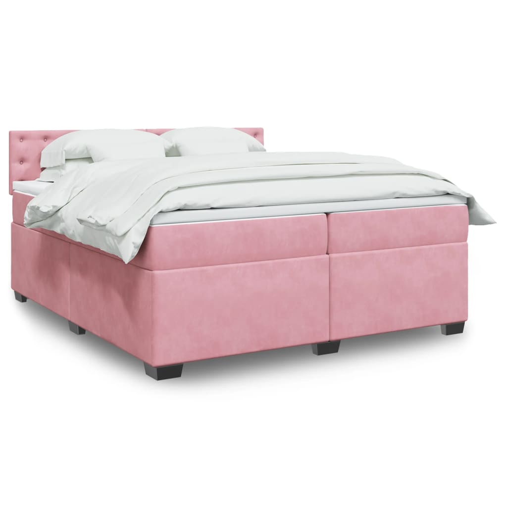 Box spring postelja z vzmetnico roza 200×200 cm žamet