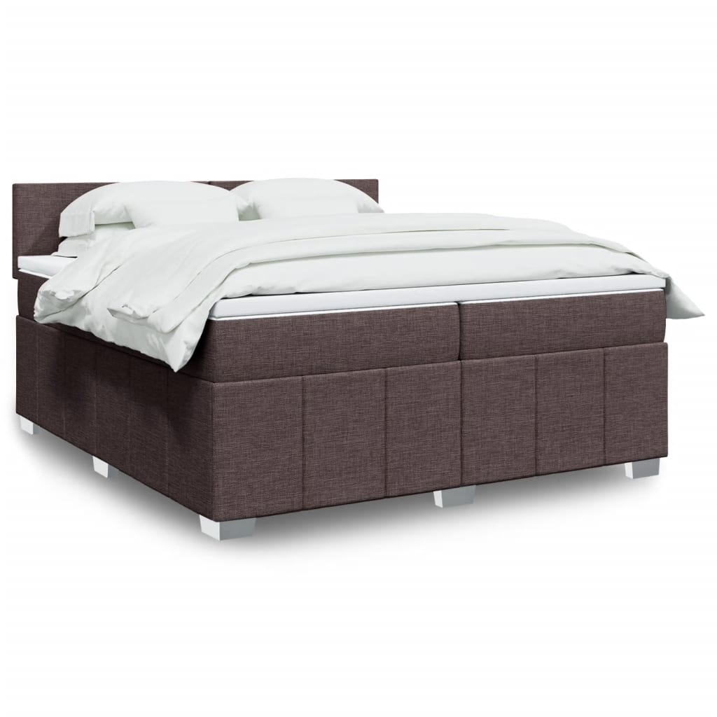 Box spring postelja z vzmetnico temno rjav 200×200 cm blago