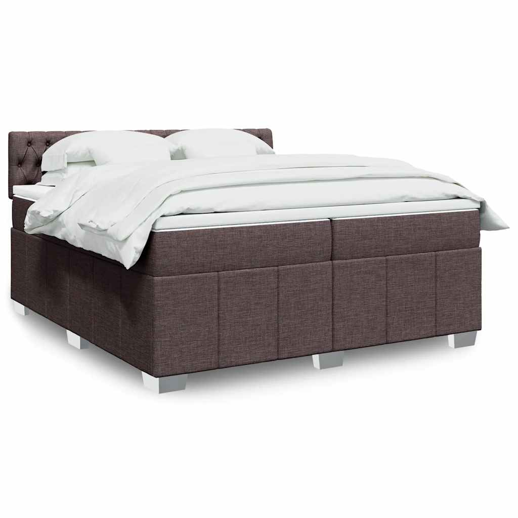 Box spring postelja z vzmetnico temno rjav 200×200 cm blago