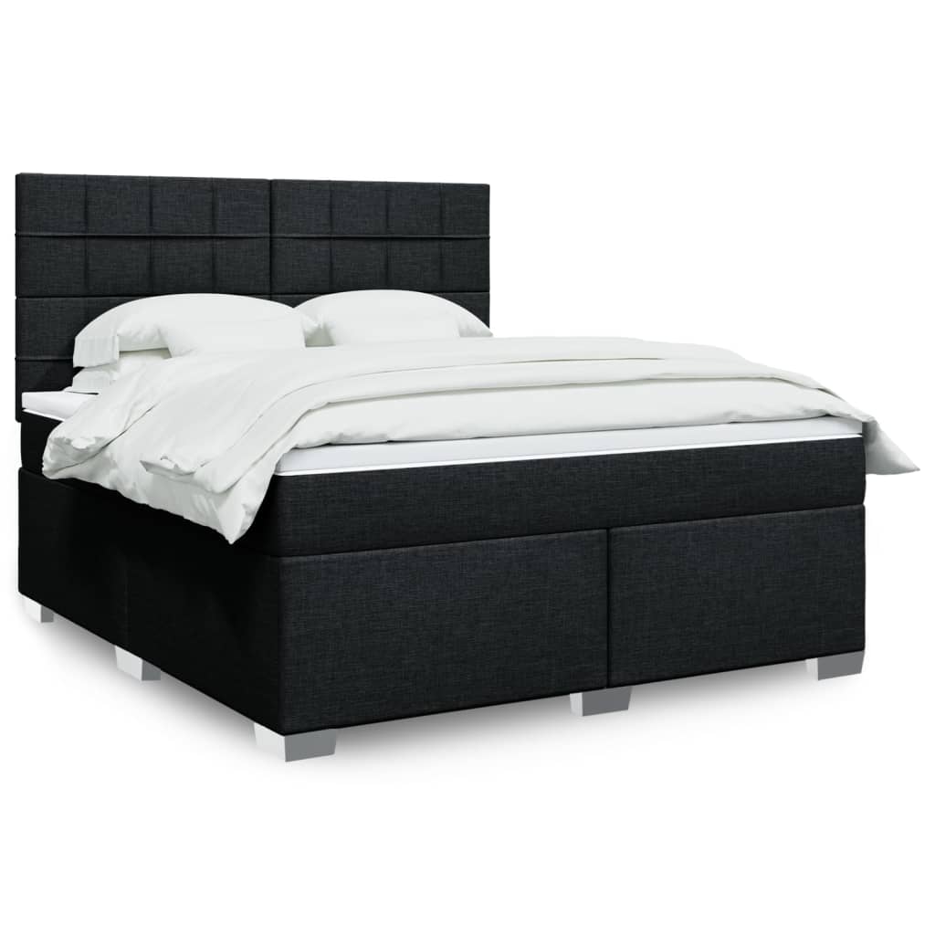 Box spring postelja z vzmetnico črna 180×200 cm blago