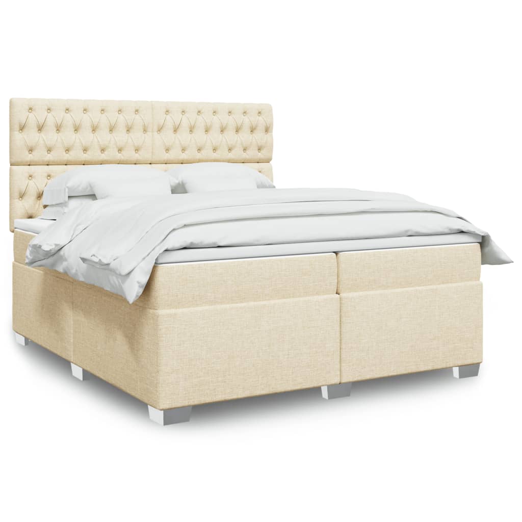 Box spring postelja z vzmetnico krem 200×200 cm blago