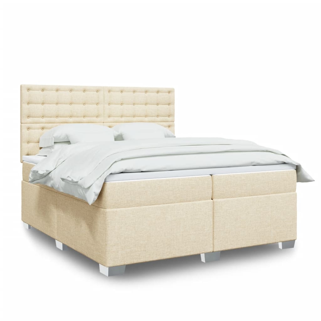 Box spring postelja z vzmetnico krem 200×200 cm blago