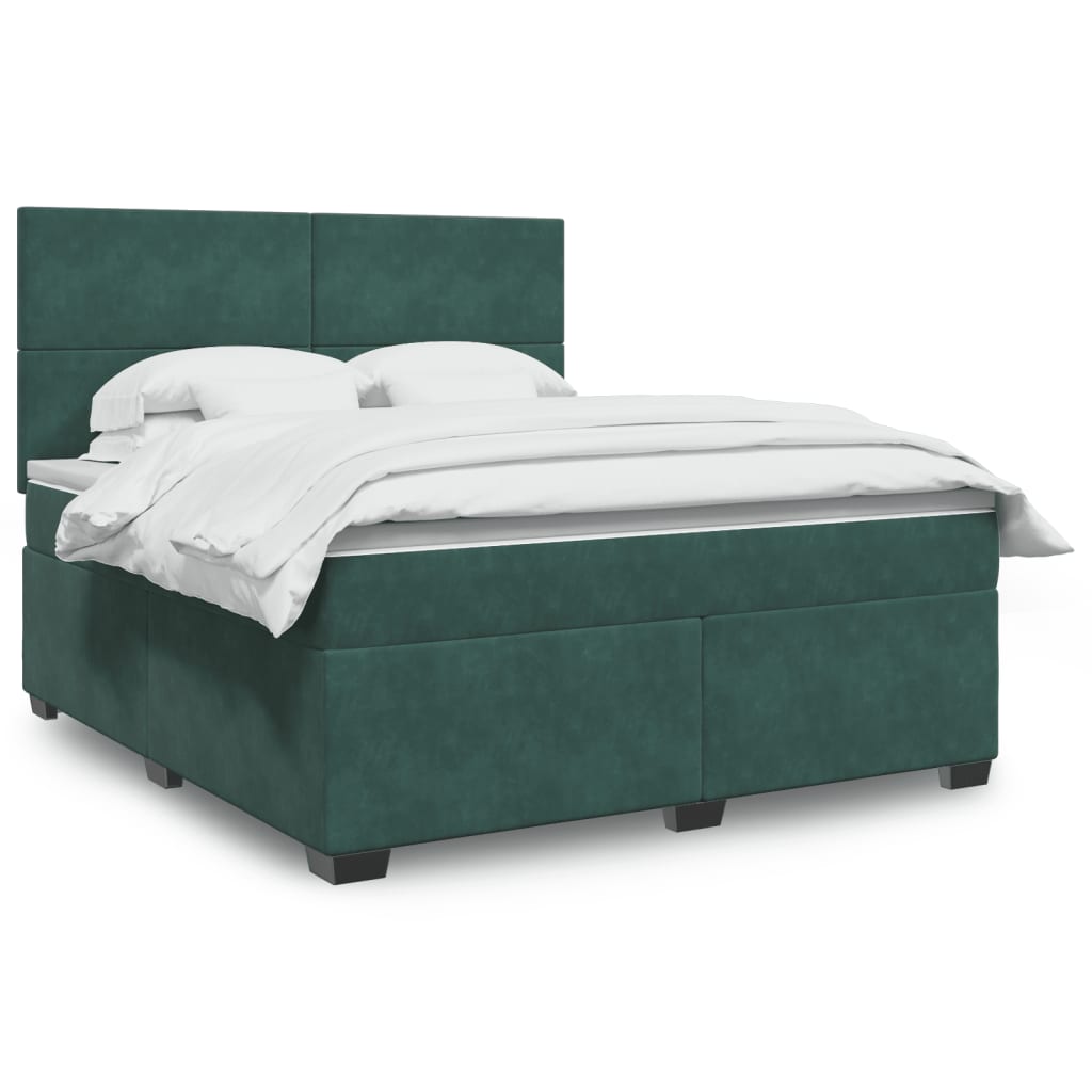 Box spring postelja z vzmetnico temno zelena 180×200 cm žamet