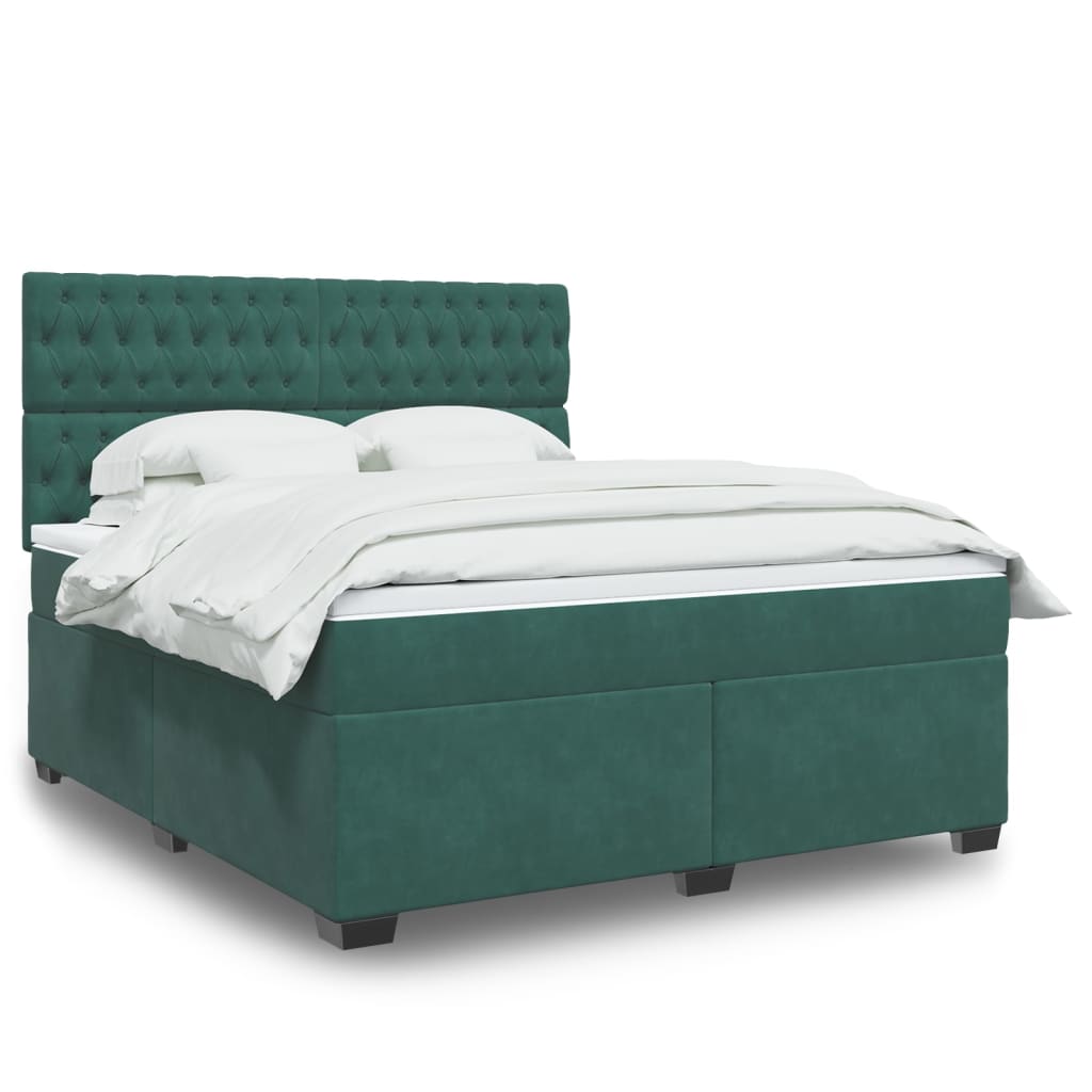 Box spring postelja z vzmetnico temno zelena 180×200 cm žamet