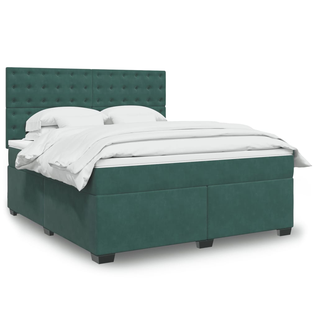 Box spring postelja z vzmetnico temno zelena 180×200 cm žamet