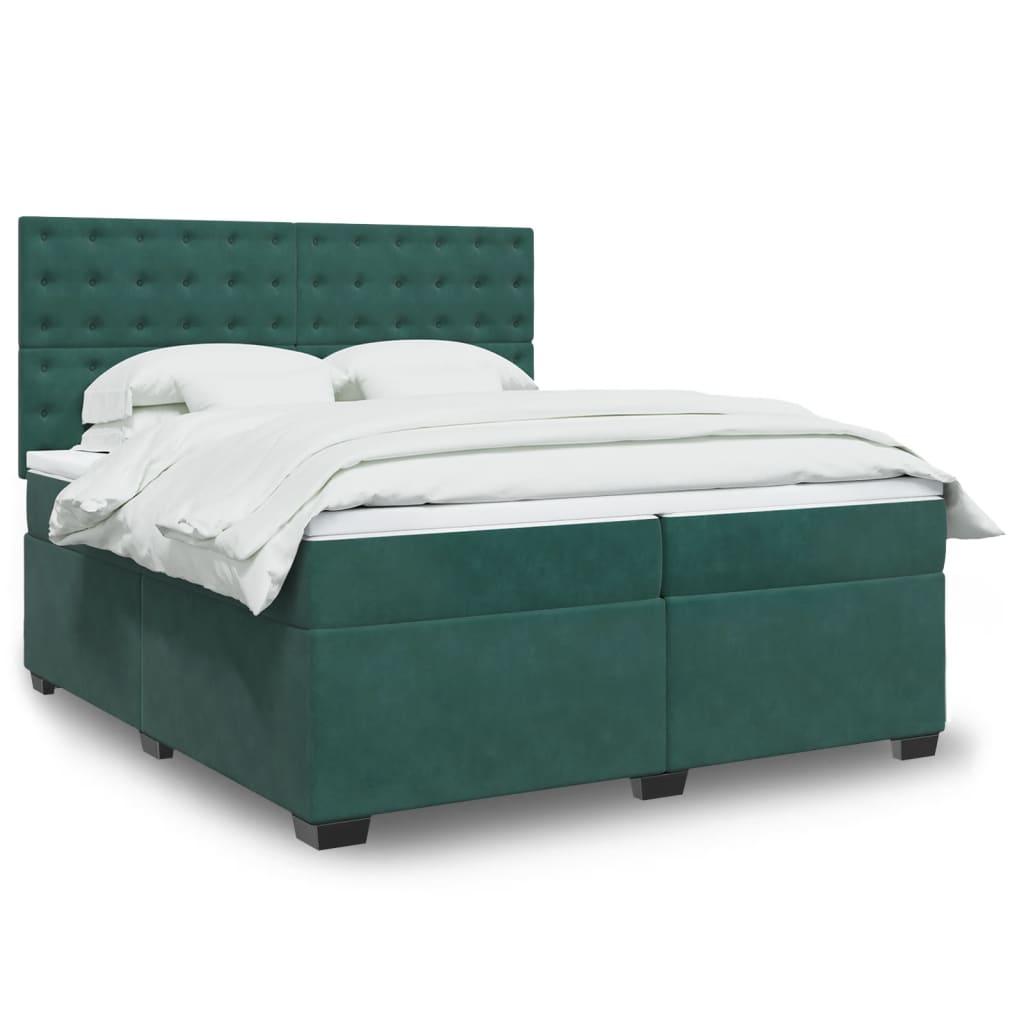 Box spring postelja z vzmetnico temno zelena 200×200 cm žamet