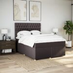 Box spring postelja z vzmetnico temno rjava 160x200 cm blago - Image 3