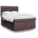 Box spring postelja z vzmetnico temno rjava 160x200 cm blago