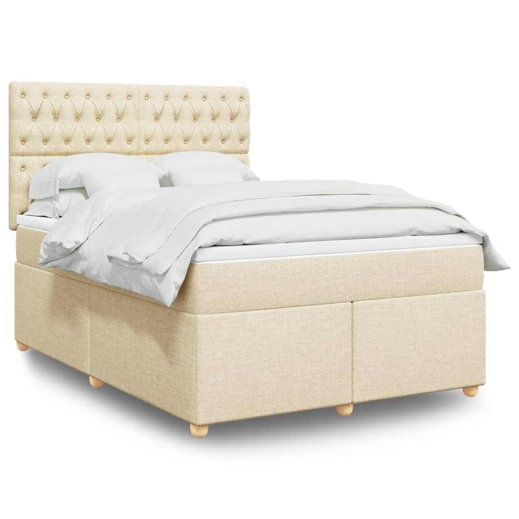 Box spring postelja z vzmetnico krem 160×200 cm blago