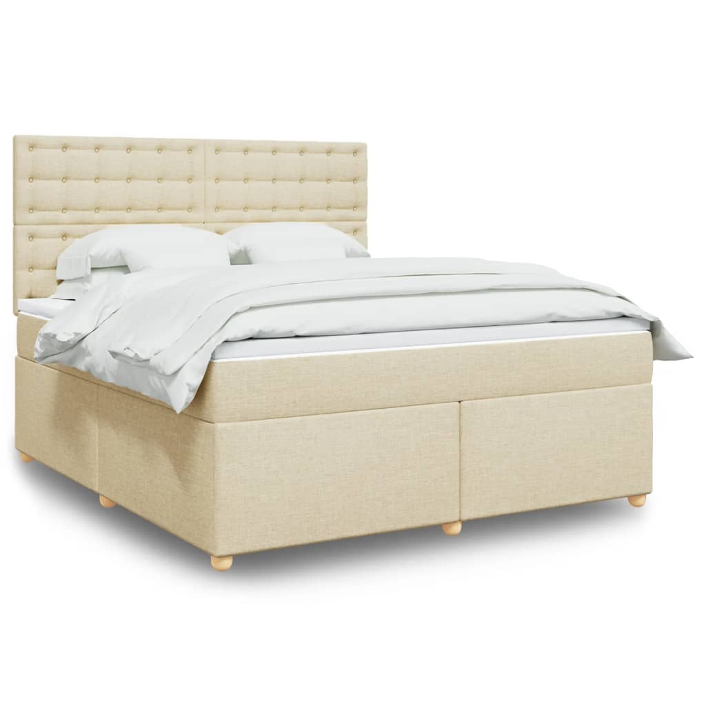 Box spring postelja z vzmetnico krem 180×200 cm blago