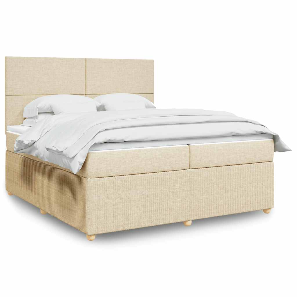 Box spring postelja z vzmetnico krem 200×200 cm blago