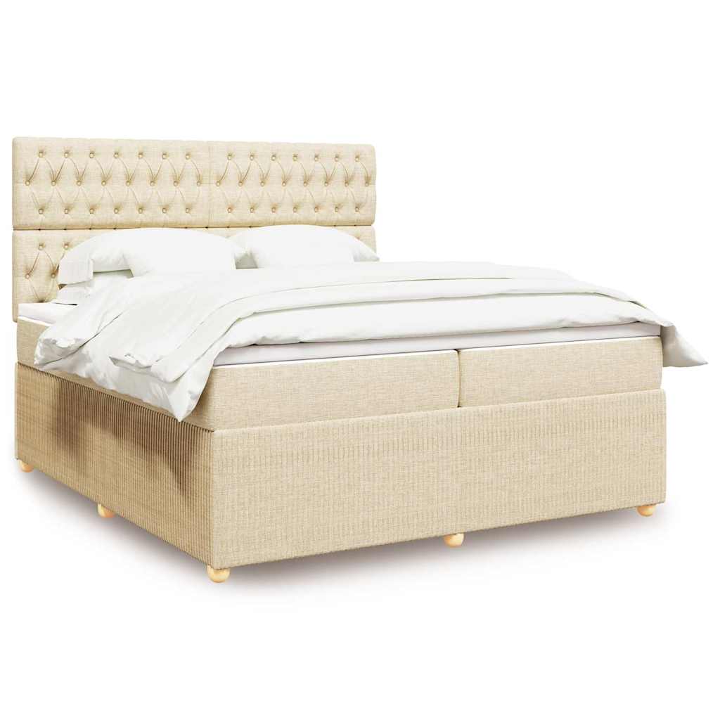 Box spring postelja z vzmetnico krem 200×200 cm blago
