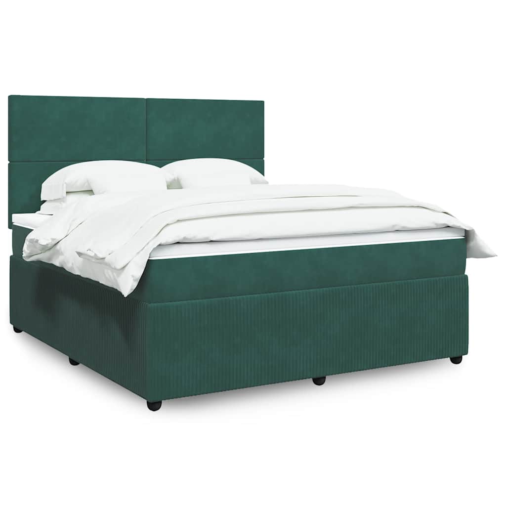 Box spring postelja z vzmetnico temno zelena 180×200 cm žamet