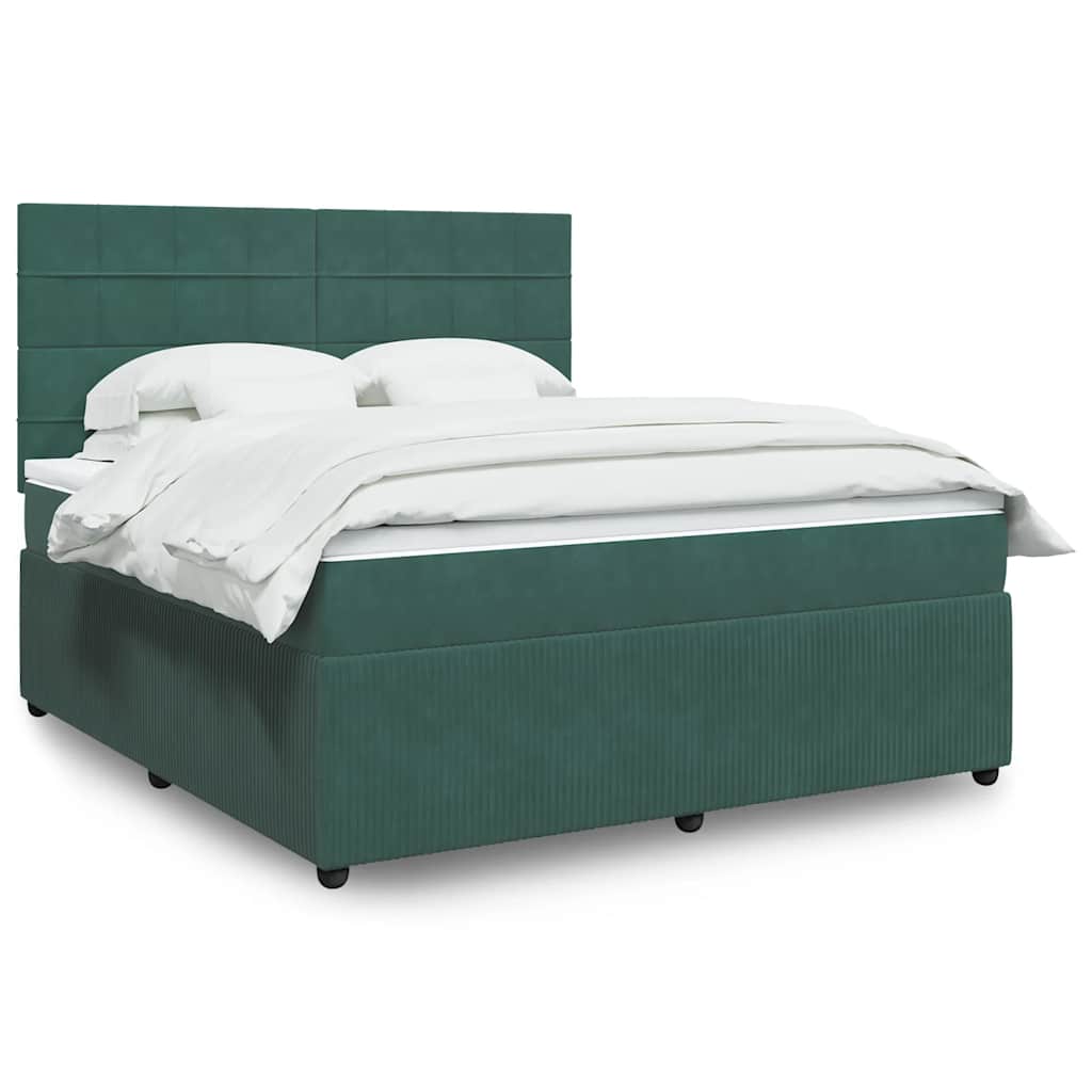 Box spring postelja z vzmetnico temno zelena 180×200 cm žamet