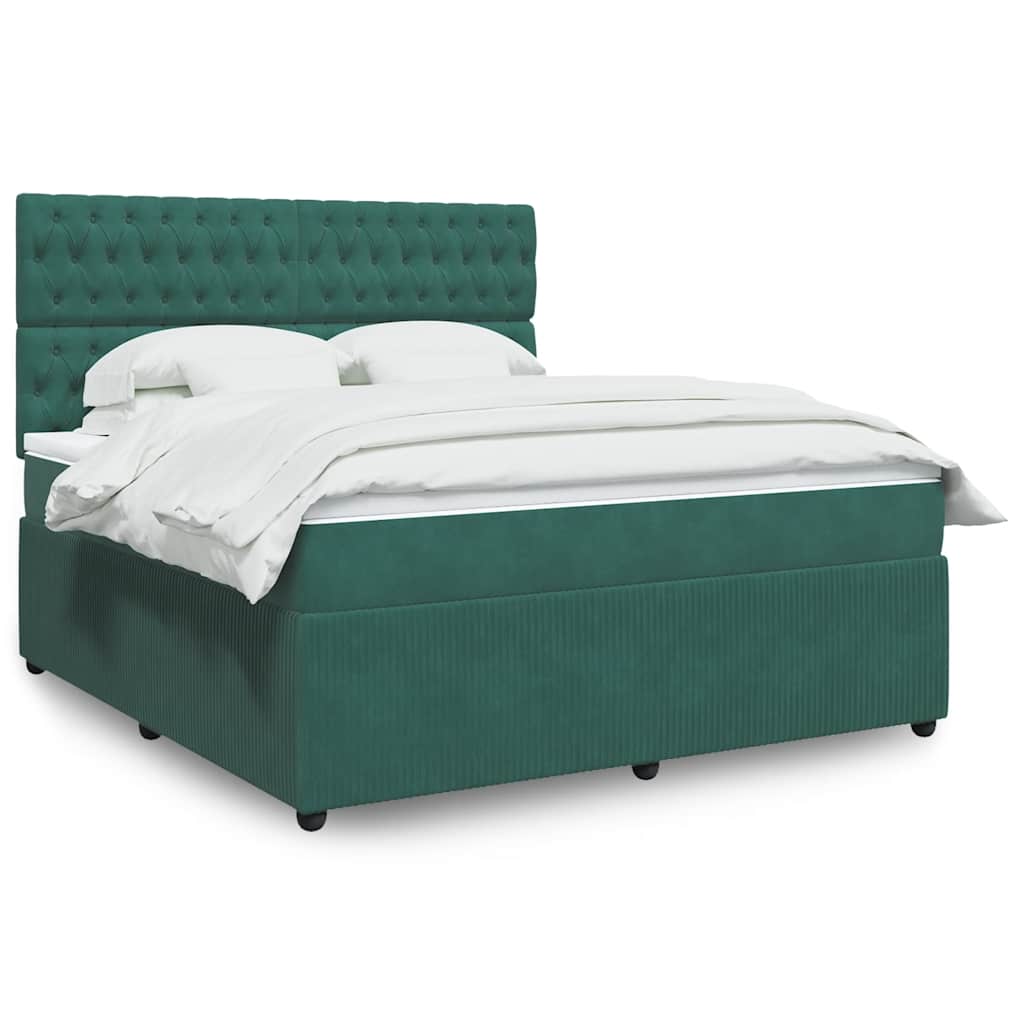 Box spring postelja z vzmetnico temno zelena 180×200 cm žamet