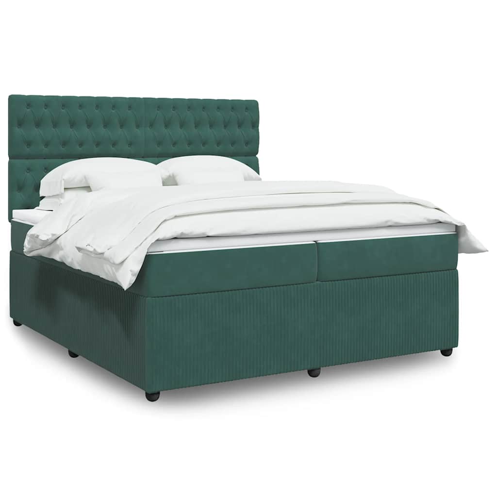 Box spring postelja z vzmetnico temno zelena 200×200 cm žamet