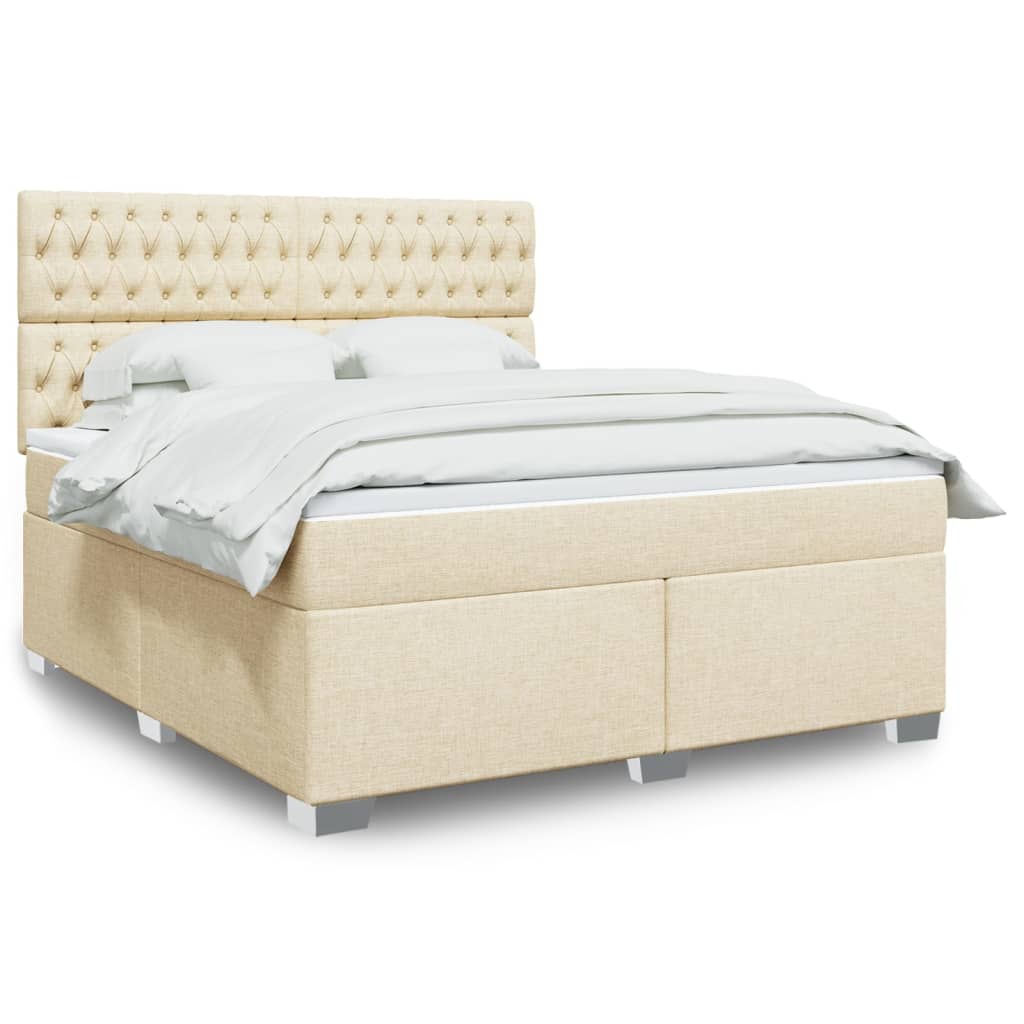 Box spring postelja z vzmetnico krem 180×200 cm blago
