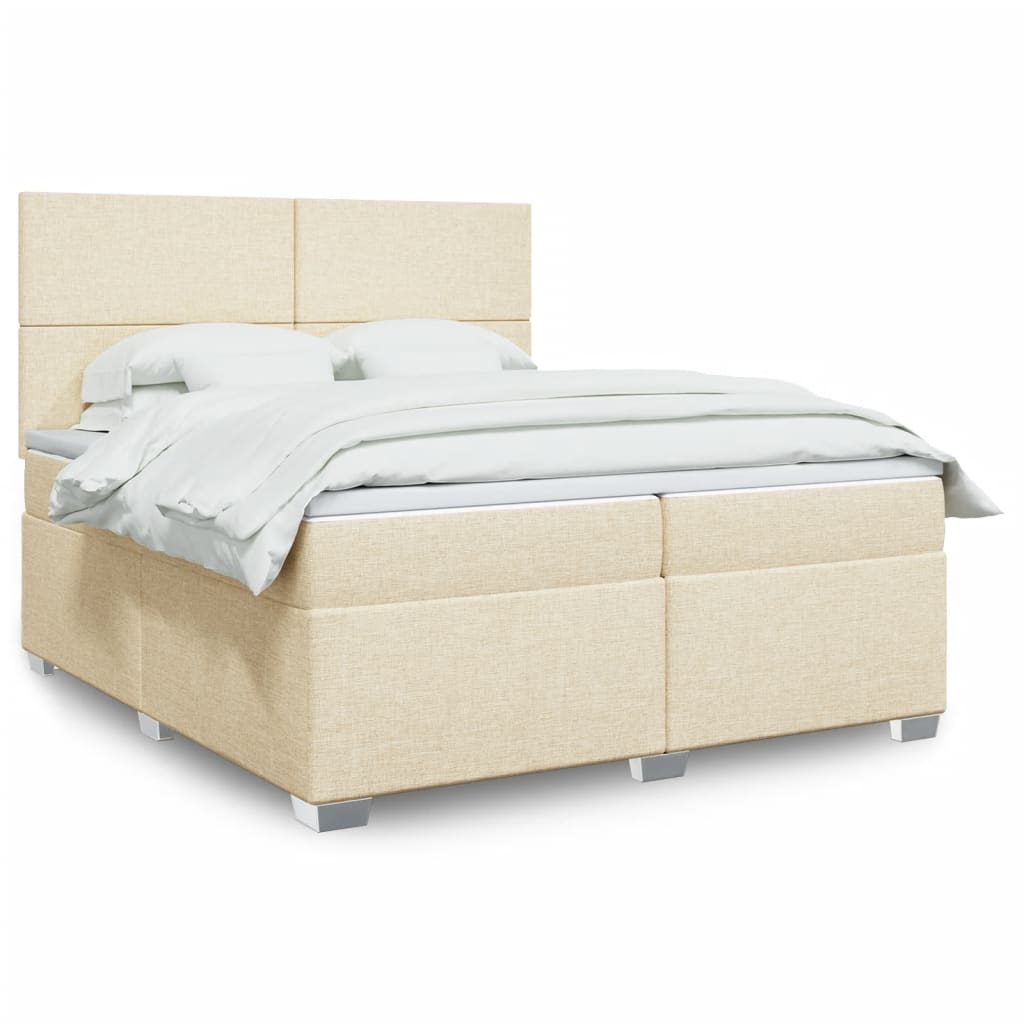 Box spring postelja z vzmetnico krem 200×200 cm blago
