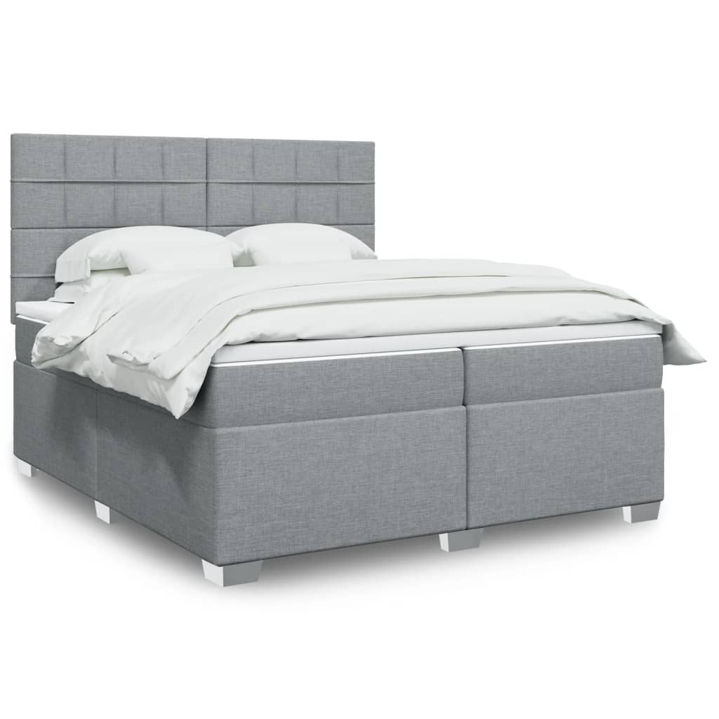 Box spring postelja z vzmetnico svetlo siva 200×200 cm blago