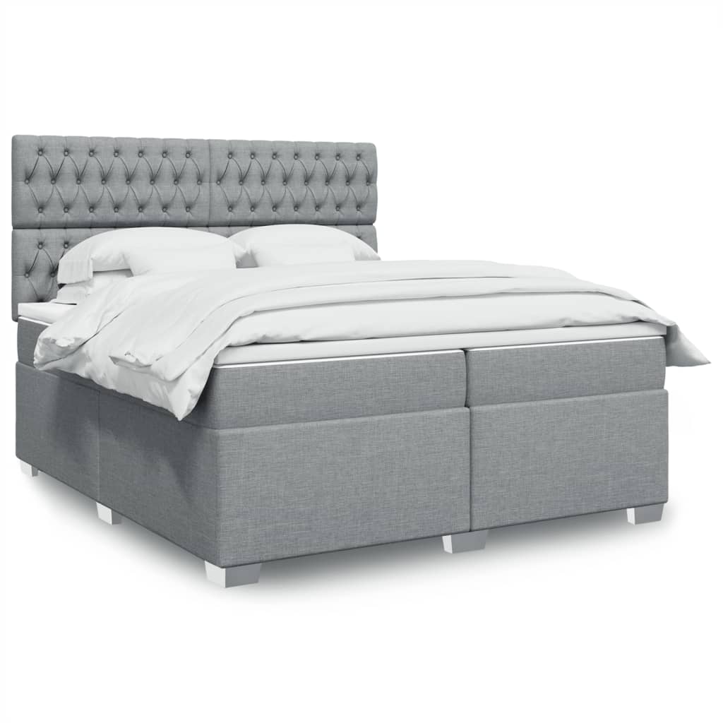 Box spring postelja z vzmetnico svetlo siva 200×200 cm blago