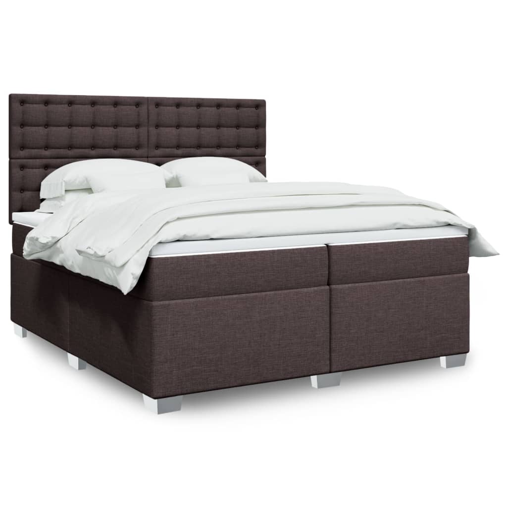 Box spring postelja z vzmetnico temno rjav 200×200 cm blago
