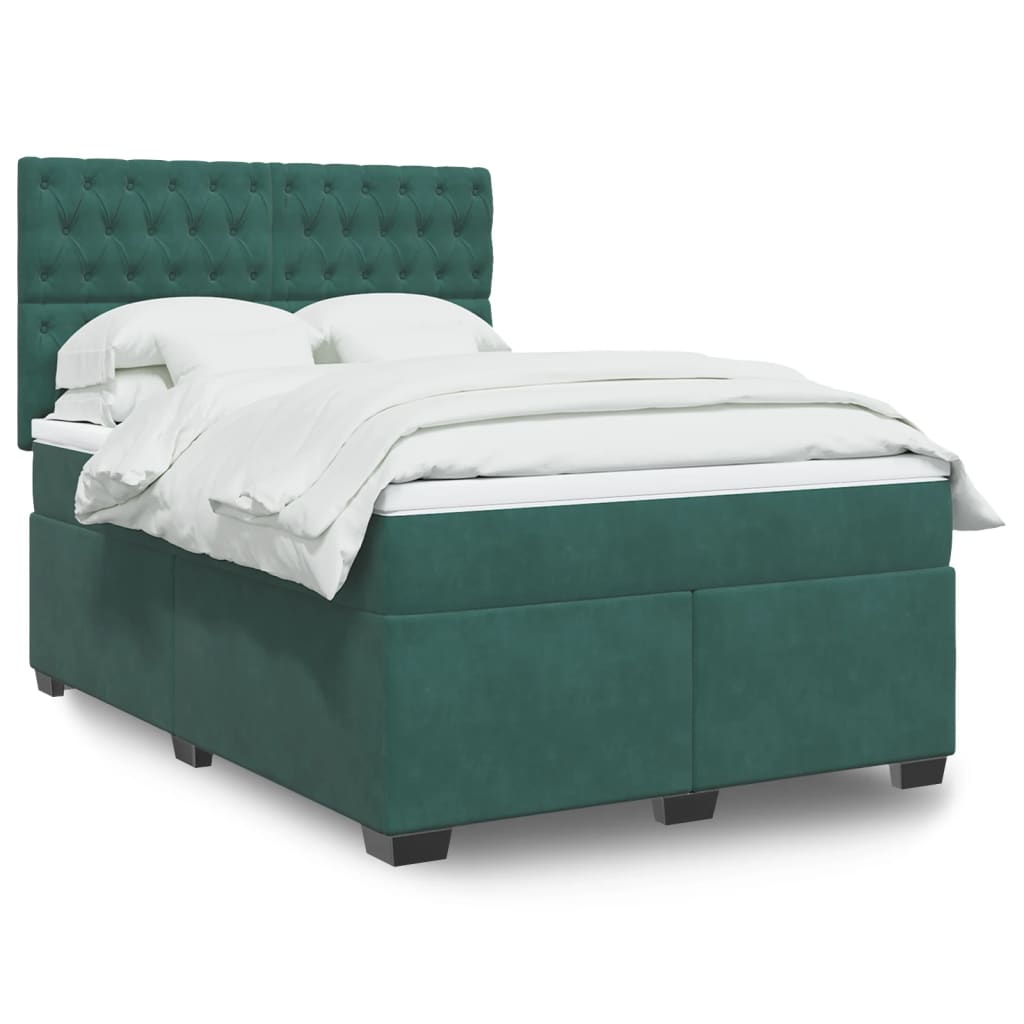 Box spring postelja z vzmetnico temno zelena 160×200 cm žamet