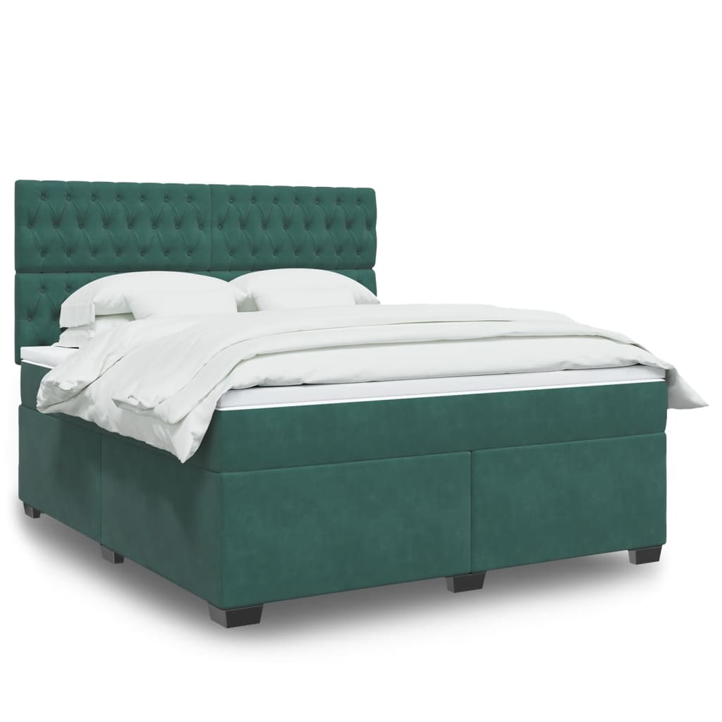 Box spring postelja z vzmetnico temno zelena 180×200 cm žamet