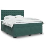 Box spring postelja z vzmetnico temno zelena 180x200 cm žamet