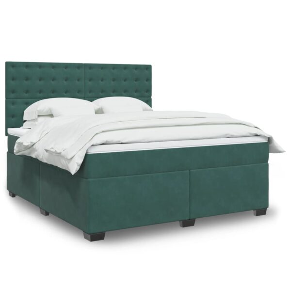 Box spring postelja z vzmetnico temno zelena 180x200 cm žamet
