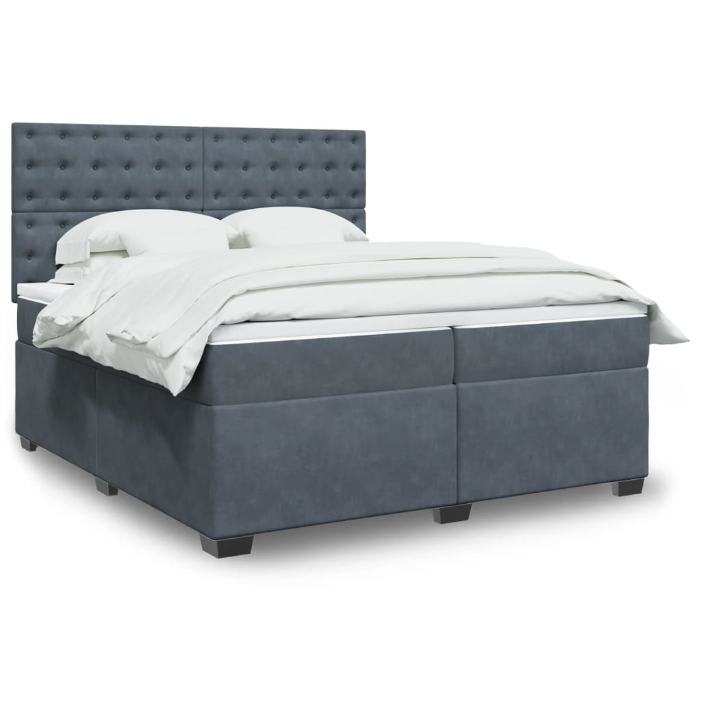 Box spring postelja z vzmetnico temno siva 200×200 cm žamet