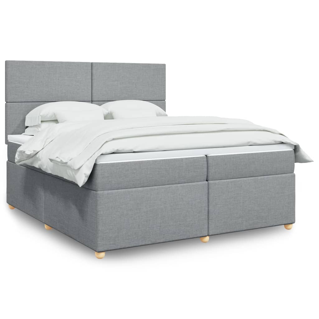 Box spring postelja z vzmetnico svetlo siva 200×200 cm blago
