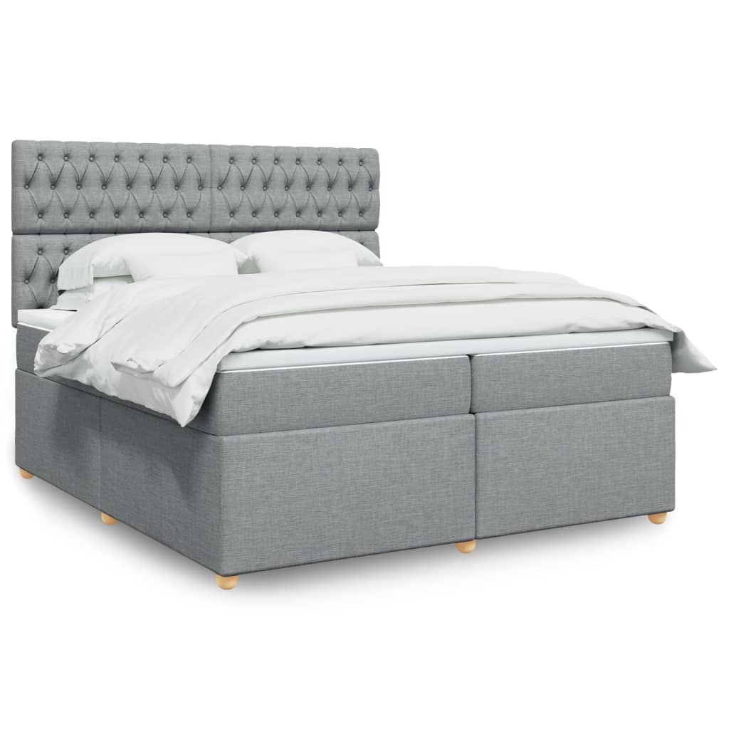 Box spring postelja z vzmetnico svetlo siva 200×200 cm blago