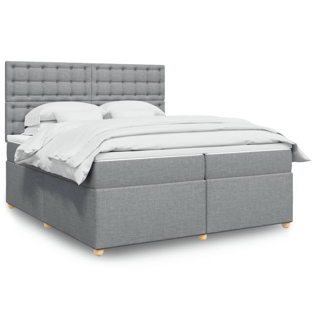 Box spring postelja z vzmetnico svetlo siva 200×200 cm blago