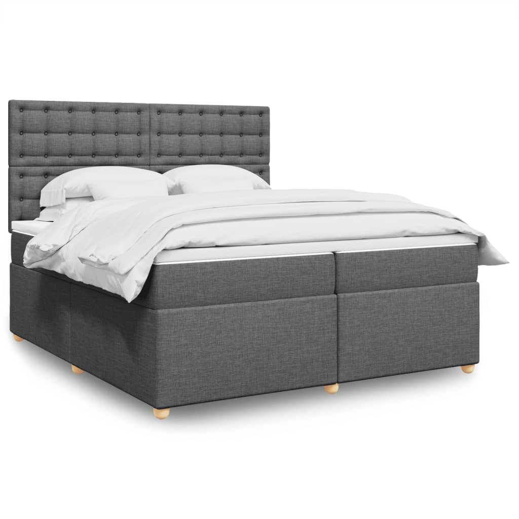 Box spring postelja z vzmetnico temno siva 200×200 cm blago
