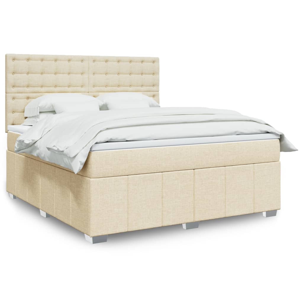 Box spring postelja z vzmetnico krem 180×200 cm blago