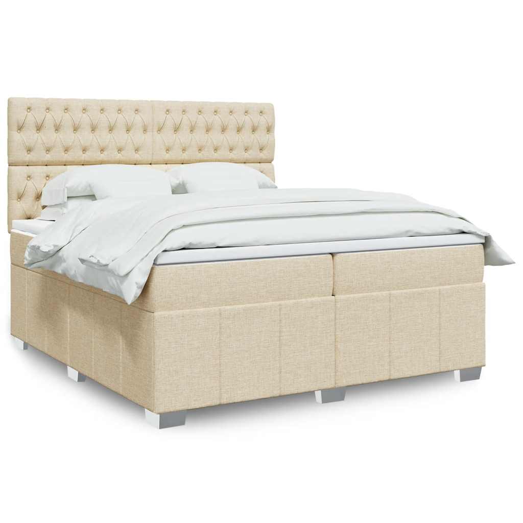 Box spring postelja z vzmetnico krem 200×200 cm blago