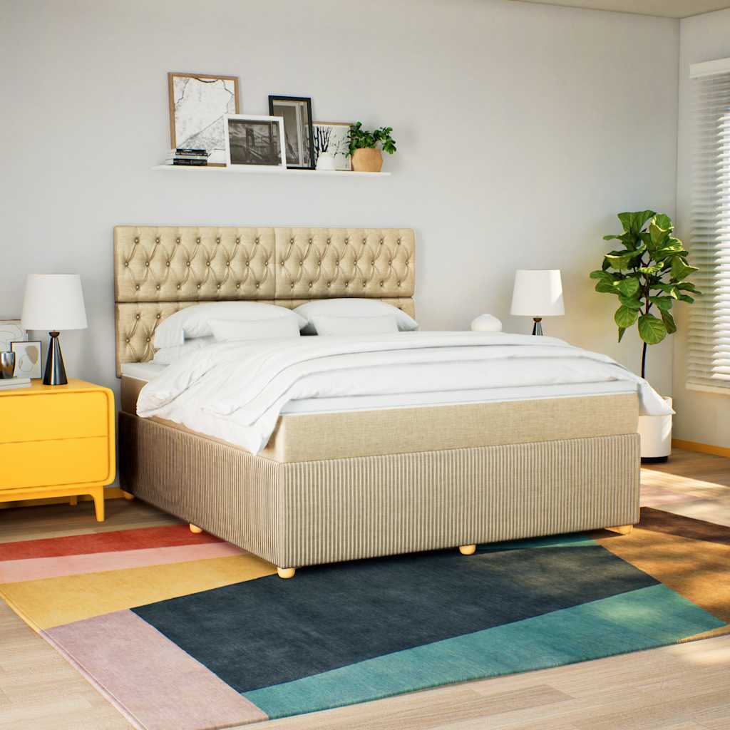Box spring postelja z vzmetnico krem 180×200 cm blago