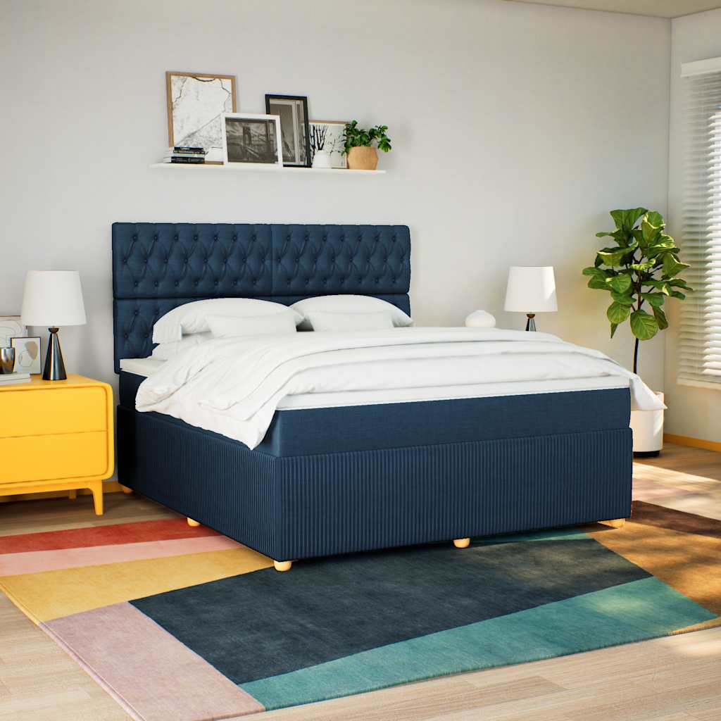 Box spring postelja z vzmetnico modra 180×200 cm blago