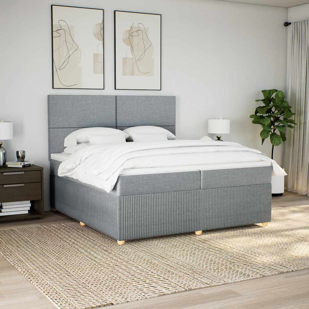 Box spring postelja z vzmetnico svetlo siva 200×200 cm blago