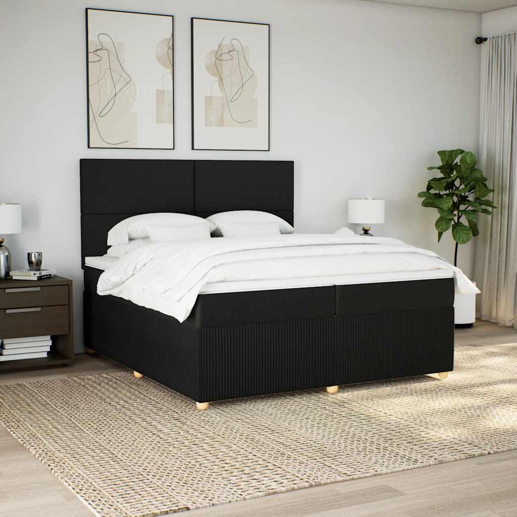 Box spring postelja z vzmetnico črn 200×200 cm blago