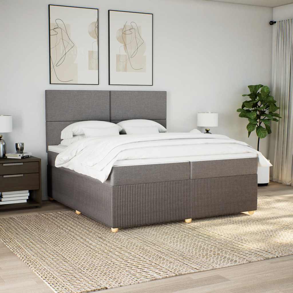 Box spring postelja z vzmetnico taupe 200×200 cm blago