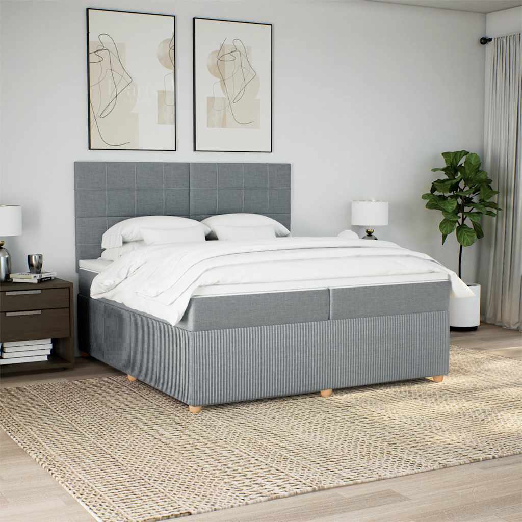 Box spring postelja z vzmetnico svetlo siva 200×200 cm blago